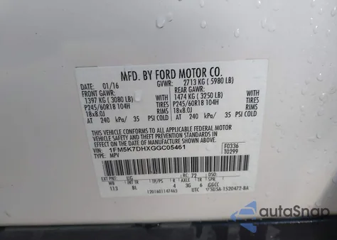 2016 Ford Explorer Xlt z USA, uszkodzony, nr VIN 1FM5K7DHXGGC05461